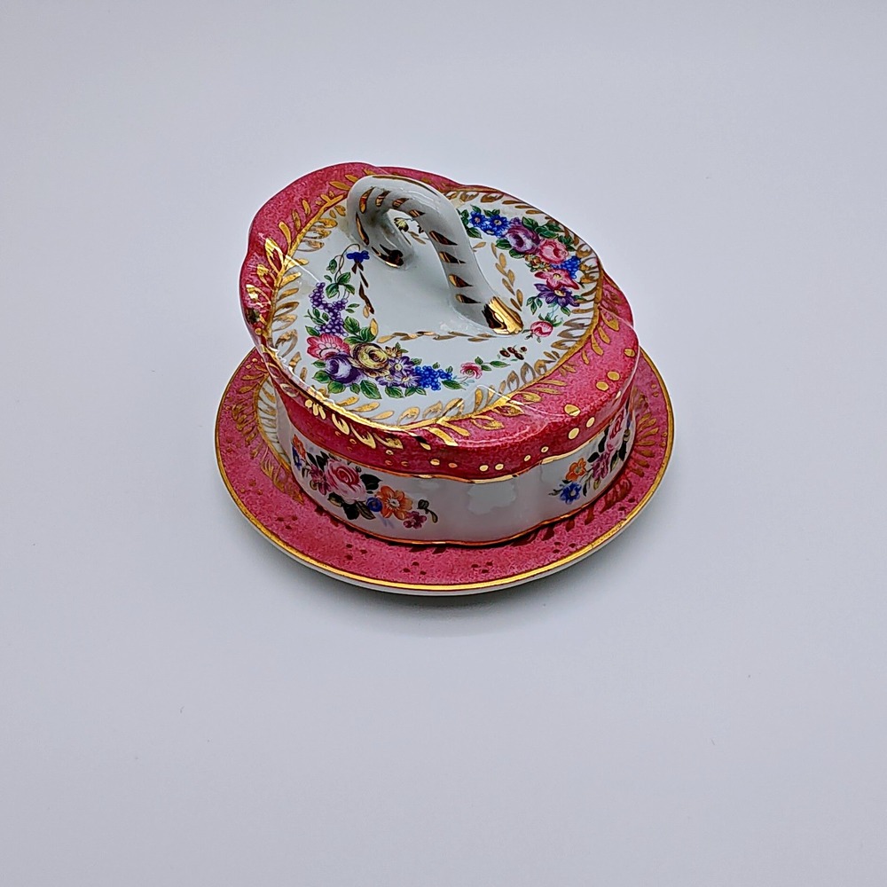 Décor à Sèvres Rare Pink Porcelain Butter Dish Gold Beaded Gilt Crowned N Mark - Picture 4 of 8